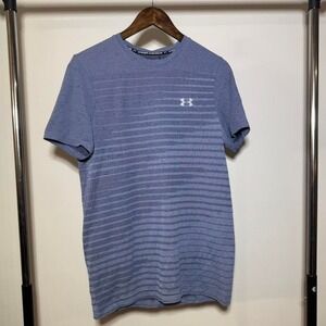 Under Armour Blue Striped Dry Fit T-Shirt Size Medium Fitness Outdoors Athletic